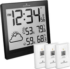 Marathon BA030016 Stazione meteorologica wireless con 3 sensori remoti - autoregolazione, tempo atomico autoregolato
