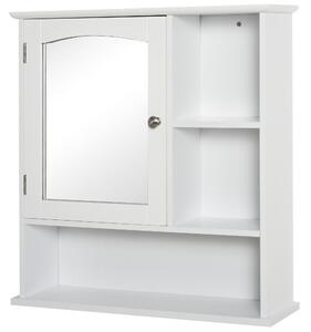 Kleankin Armadio Murale Bagno Armadietto a Specchio Toilette 1 Anta Vano + Mensole Laterali MDF Bianco