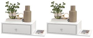 HOMCOM Set di 2 comodini da parete - set di 2 comodini da notte - ripiano laterale e cassetto - 55l x 30P x 15H cm bianco in pannello di particelle