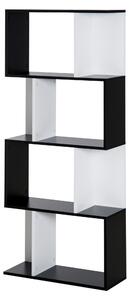 HOMCOM Libreria Scaffale Mobile da Rangement di Design Contemporaneo a Forma di S 4 mensole 60L x 24l x 148H cm Nero Bianco