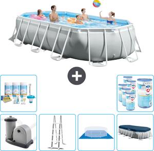 Piscina Intex Oval Prism Frame - 503 x 274 x 122 cm - Grigio - inclusa pompa - scaletta - telo di fondo - pacchetto di manutenzione della copertura - filtro