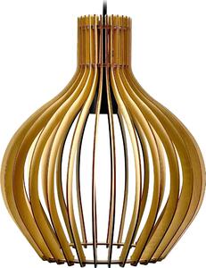 Lampada a sospensione in legno Relaxdays, dimensioni: 35x35 cm, forma a goccia aperta, lamelle, attacco E27, stile boho, naturale/nero