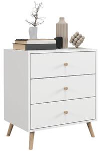 HOMCOM Comò 3 cassetti Design scandinavo Mobile da Ripostiglio MDF Bianco maniglia piedini effilato Legno Massello di pino