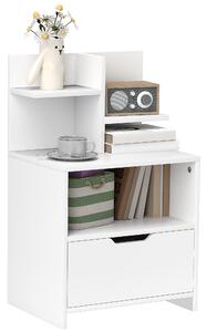 HOMCOM Comodino tavolino da notte con cassetto, nicchia e mensole di archiviazione effetto legno 45 x 35 x 73 cm bianco