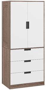 HOMCOM Armadio 2 porte, armadio moderno con 3 cassetti e asta per camera matrimoniale, marrone