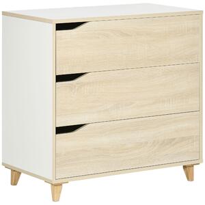 HOMCOM Cassettiera con 3 cassetti mobile da archiviazione bicolore bianco e effetto legno - 75 x 42 x 75 cm