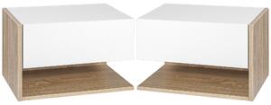 HOMCOM Set di 2 Comodini da Parete - Set di 2 Comodini da Notte - Cassetto Scorrevole, Scaffale, Bicolore Aspetto Rovere Bianco