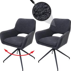 Set di 2 sedie per sala da pranzo HWC-N74, sedia da cucina, girevole a ritorno automatico, tessuto bouclé (540g/m²) Oeko-Tex ~ grigio scuro