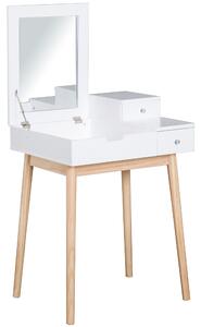 HOMCOM Camerino Design scandinavo Tavola da Trucco Multi-rangements Miroir Pieghevole 60L x 50l x 86H cm pino e MDF Bianco