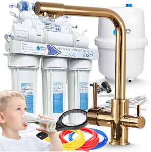 Filtro per l'acqua RO7, rubinetto da cucina a 3 vie in ottone dorato