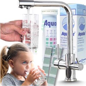 Rubinetto da cucina Ari Venom 1 a 3 vie con doppia uscita per filtro acqua, beccuccio girevole a 360 gradi, cromato