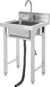 Lavello in acciaio inox per gastro - Monolavello freestanding - Con rubinetto a 360° - Rettangolare - 35×31×19 cm - Lucido/Spazzolato - Argento