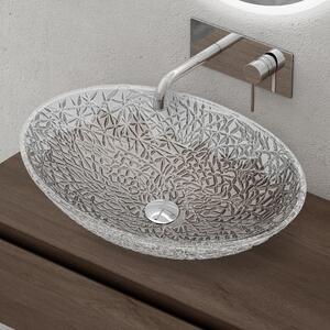 Doporro Lavabo da Appoggio in Vetro Temperato Lavandino Bagno Ovale 50,5 x 36 x 15,5 cm Trasparente Lavello Design Artistico con Texture per Cucina WC Ospiti Minerva05