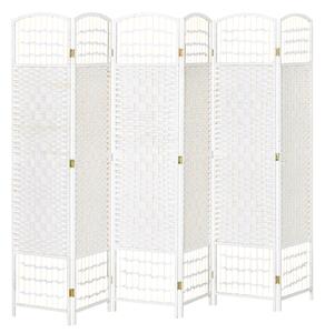 HOMCOM Separatore ambienti 6 Pannelli Pieghevoli 242L x 170H cm Legno di Pioppo Bambù Fibre di Carta Intrecciata Bianco Paglia