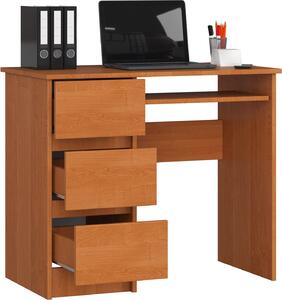 BDW, scrivania per computer con 3 cassetti, cassetto per tastiera, 90x77x50 cm, ontano (a sinistra)