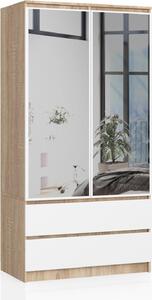 Akord Armadio 2 Ante 2 Cassetti 2 Specchi Rovere Sonoma E Bianco 90X51X180