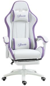 Vinsetto Sedia da Gaming con Altezza Regolabile e Schienale Reclinabile, 65x65x121-129 cm, Bianco e Viola | Aosom Italy