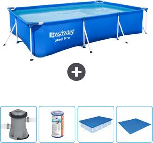 Piscina Bestway Pro rettangolare in acciaio - 300 x 201 x 66 cm - Blu - compresa pompa - filtro - copertura - telo di fondo