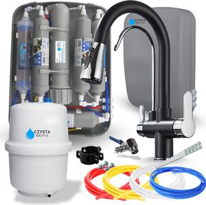 Rubinetto cucina Ari Nordic con doppia uscita per filtro acqua, beccuccio girevole, nero cromato, miscelatore monocomando in ottone