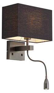 Lampada da parete moderna color canna di fucile con paralume nero e braccio di lettura con LED - Bergamo