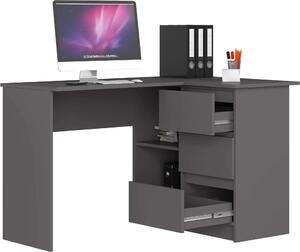 Scrivania ad angolo B16 in grafite grigio 124 cm con 3 cassetti e 2 ripiani