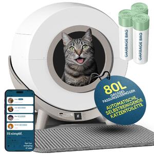 Revo-loo One - Lettiera automatica autopulente con controllo tramite app - Include tappetino e collari per gatti - 80L XXL