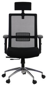 Sedia da ufficio ergonomica girevole RIVERTON M/H/AL, braccioli regolabili, poggiatesta, schienale in rete, sedile scorrevole (avanti-indietro), base in alluminio, nero