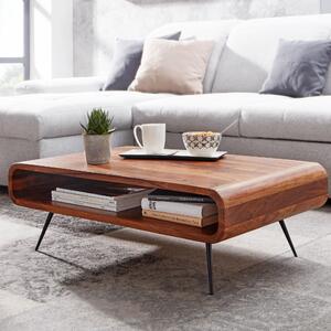 FineBuy tavolino da caffè in legno massiccio Sheesham 90 cm - tavolino da salotto fatto a mano con ripiano dal design retrò | tavolino in legno naturale con finitura laccata trasparente