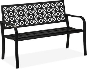 Panchina da giardino Relaxdays, a 2 posti, per terrazza o balcone, in acciaio, design geometrico, L x P x A: 85 x 127 x 62 cm, panca, nera