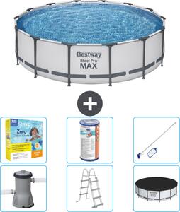Piscina Bestway Round Steel Pro MAX - 427 x 107 cm - grigio - compresa pompa - scala - copertura pacchetto manutenzione - filtro - kit pulizia