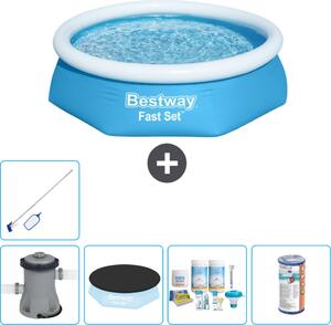 Piscina gonfiabile rotonda Bestway a incastro rapido - 244 x 61 cm - blu - inclusa copertura della pompa - pacchetto di manutenzione - filtro - kit di pulizia