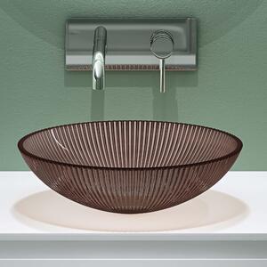 Doporro Lavabo da Appoggio in Vetro Temperato Lavandino Bagno Ovale 40 x 40 x 12 cm Caff?? Lavello Design Artistico con Texture per Cucina WC Ospiti Minerva06