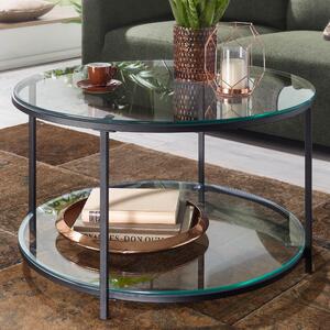 FineBuy tavolino 80x80x45 cm vetro / metallo tavolo da soggiorno rotondo moderno | Tavolino con contenitore | Tavolino con contenitore