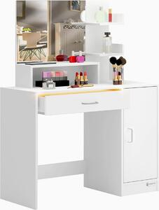 CASARIA® Tavolo da Trucco Jocelyn Specchio Grande Cassetto con Luce Ripiani Toeletta Trucchi Tavolino Make-Up e Profumi Postazione Trucco Vanity Desk