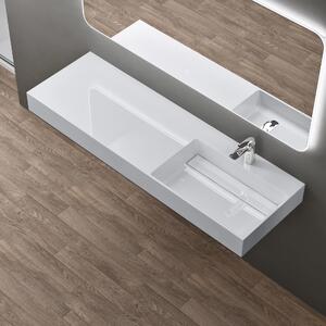 Doporro Lavabo Bagno Sospeso Lavabo da Appoggio Rettangolare in Marmo Resina Bianco Lucido, Vasca a Destra 150x48x13 cm con 1 Foro Rubinetto e Piletta Scarico, Colossum12