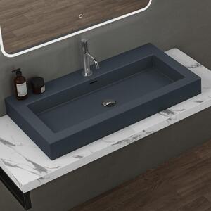 Doporro Lavabo da Appoggio Rettangolare, Lavabo Bagno Sospeso con Foro Rubinetto e Troppopieno in Marmo Resina Antracite Opaco, Lavandino Bagno 90x48x10cm Colossum18
