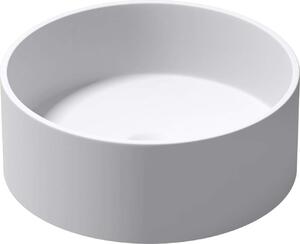 Doporro Lavabo da Appoggio, Lavandino Bagno 40x40x15cm, Lavabo Tondo da Minerale Fuso Colossum804, Bianco Opaco