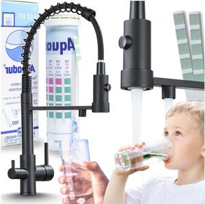 Rubinetto da cucina a 3 vie Ari Solid Spring, con doccetta estraibile, doppia canna, cartuccia Vetroceramica, nero opaco