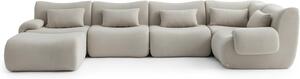 MILYSOFA SOFATIME: divano ad angolo modulare a 5 posti con chaise longue, raffinato tessuto a ricami, beige pietra