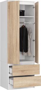 BDW, armadio 2 ante 2 cassetti, 180x60x51 cm, bianco / rovere Sonoma