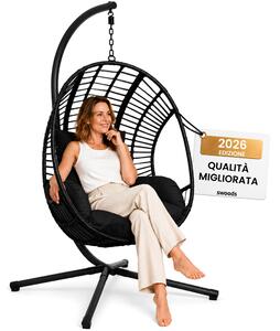 Swoods Poltrona Sospesa XXL con Supporto – Per Interni ed Esterni – con Cuscini – Sedia a Uovo – Fino a 150 kg