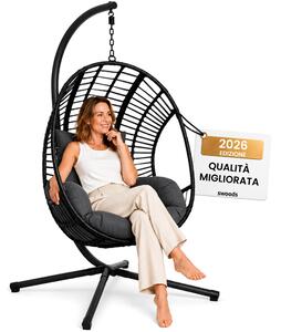 Swoods Poltrona Sospesa XXL con Supporto – Per Interni ed Esterni – con Cuscini – Sedia a Uovo – Fino a 150 kg