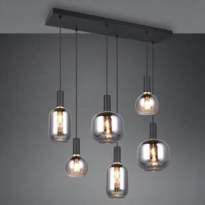 Lampada a sospensione - 85 x 150 cm - 6 luci - Cromata - Nera - Metallo - Vetro fumé