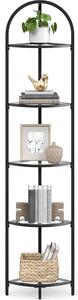 VASAGLE Scaffale angolare a 5 livelli, libreria, scaffale per piante, scaffale per bagno, vetro temperato, struttura in metallo, stile moderno, per soggiorno, cucina