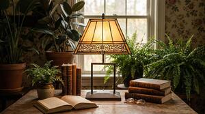 Clayre & Eef Lampada da tavolo Tiffany 28x20x44 cm Beige Brown Poliresina