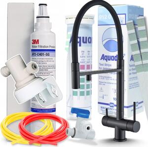 Rubinetto da cucina a 3 vie Ari HighFlex, doccetta estraibile e beccuccio girevole 360 gradi, nero opaco, per filtro acqua