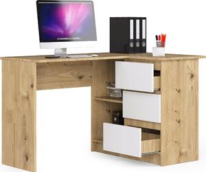BDW, scrivania angolare destra, 3 cassetti, 4 ripiani, rovere artisan / bianco destra
