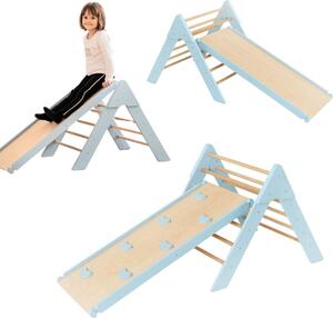 Parco giochi indoor Moon, triangolo di arrampicata, struttura di arrampicata in legno per bambini triangolo Sprout, scivolo per bambini | azzurro