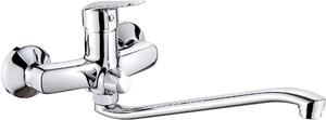 Wall-mounted washbasin mixer with extended spout - hose connection