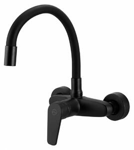 Miscelatore da cucina a parete, nero, con doccetta flessibile, modello Casa BL-1301-CS, marca Aquanello